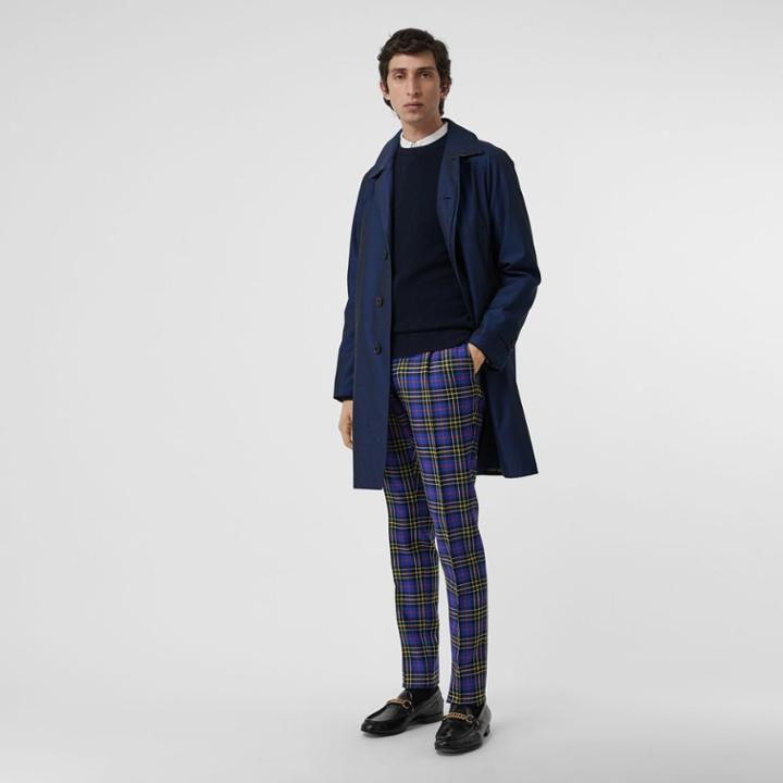 Burberry Burberry Soho Fit Tartan Wool Tailored Trousers, Size: 34, Blue