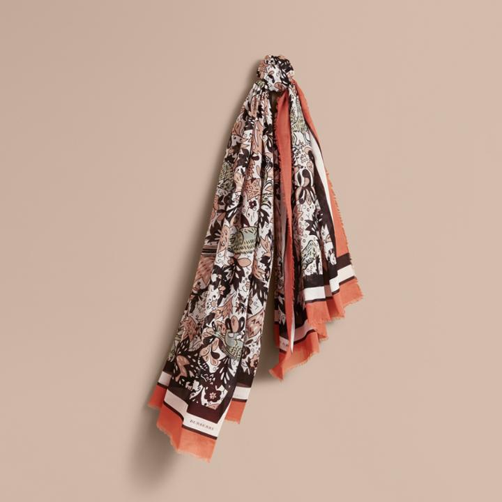 Burberry Burberry Beasts Print Lightweight Cotton Scarf, Pink