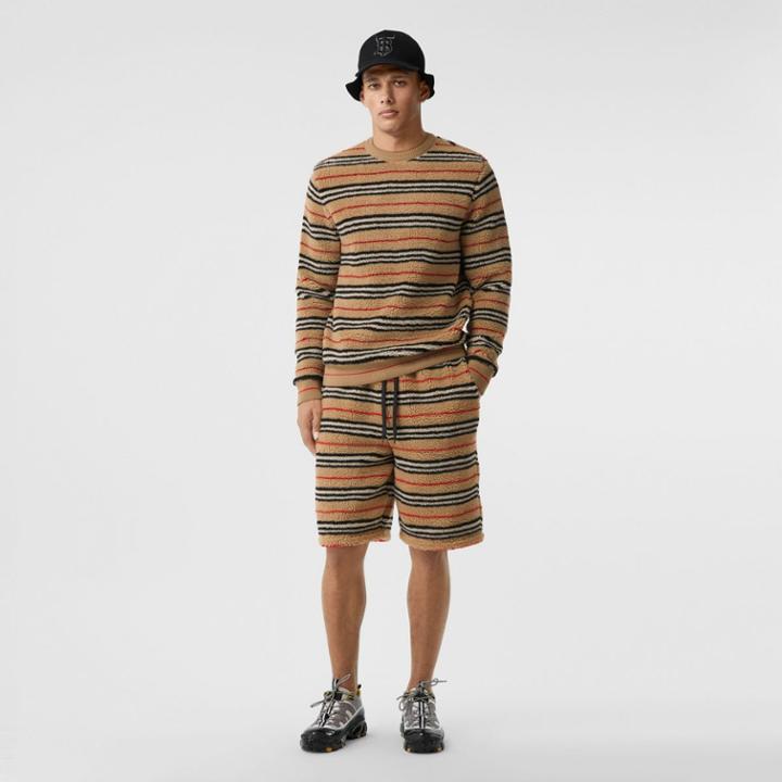 Burberry Burberry Icon Stripe Fleece Drawcord Shorts, Size: M, Beige