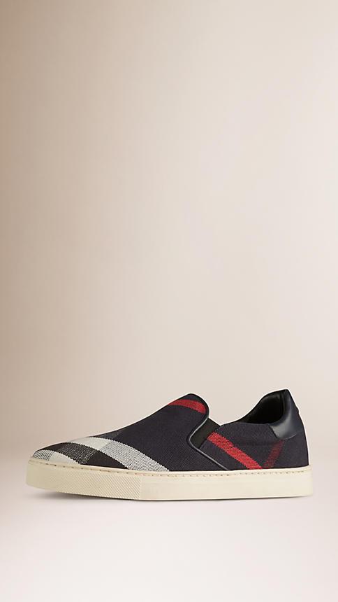 Burberry Canvas Check And Leather Slip-on Trainers