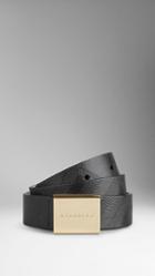 Burberry Embossed Check Leather Plaque Buckle Belt
