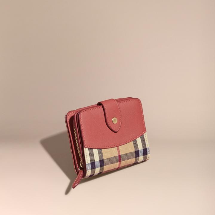Burberry Burberry Horseferry Check And Leather Wallet, Purple