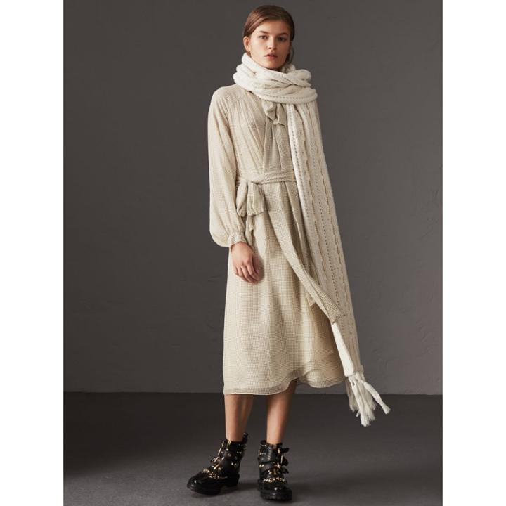 Burberry Burberry Polka-dot Silk Crepon Tie-neck Dress, Size: 06, White