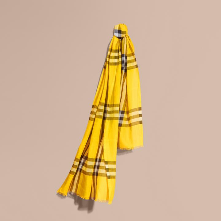 Burberry Burberry Lightweight Check Wool And Silk Scarf, Yellow