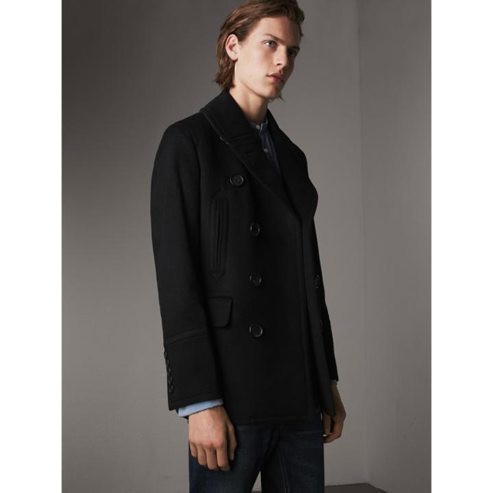 Burberry Burberry Wool Cashmere Pea Coat, Size: 40, Black
