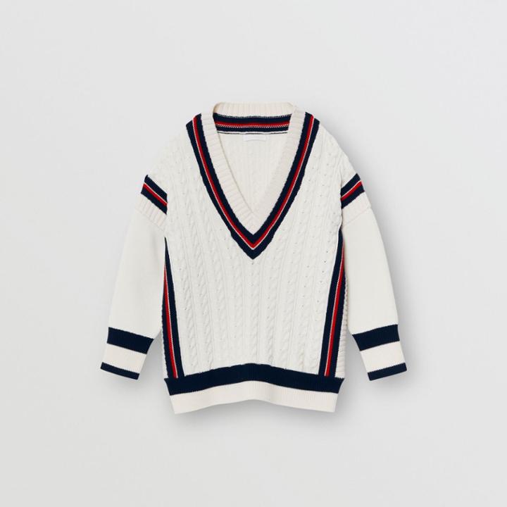 Burberry Burberry Childrens Stripe Detail Cotton And Merino Wool Sweater, Size: 10y, White