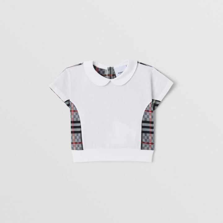 Burberry Burberry Childrens Peter Pan Collar Chequerboard Panel Cotton T-shirt, Size: 12m