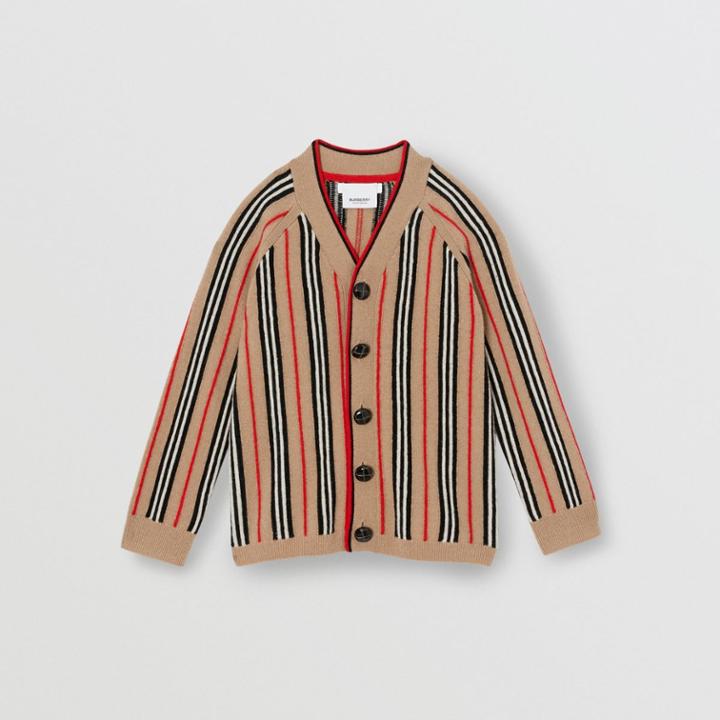 Burberry Burberry Childrens Icon Stripe Wool Cashmere Cardigan, Size: 14y, Beige