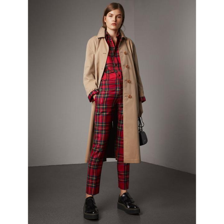 Burberry Burberry Reversible Gabardine And Tartan Wool Car Coat, Size: 04