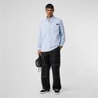 Burberry Burberry Logo Detail Patchwork Striped Cotton Shirt, Size: M, Blue