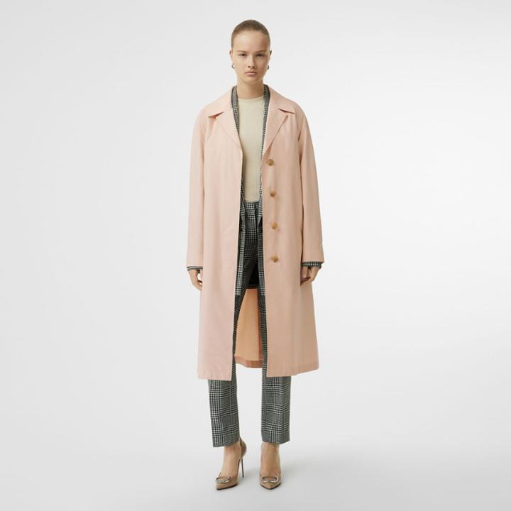 Burberry Burberry Belted Check Cotton Silk Car Coat, Size: 06, Pink