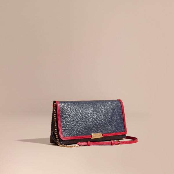 Burberry Medium Contrast Border Signature Grain Leather Clutch Bag