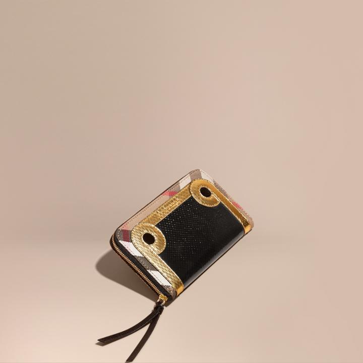 Burberry Burberry Snakeskin And House Check Ziparound Wallet, Black