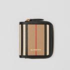 Burberry Burberry Icon Stripe E-canvas And Leather Folding Wallet, Beige