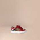 Burberry Burberry House Check And Leather Trainers, Size: 8, Red