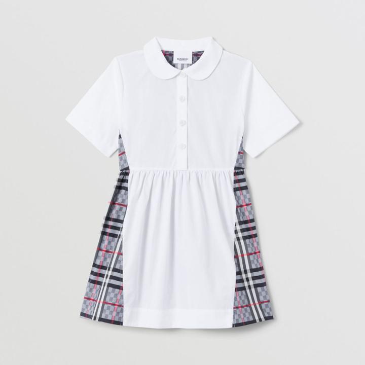 Burberry Burberry Childrens Chequerboard Panel Stretch Cotton Polo Shirt Dress, Size: 10y