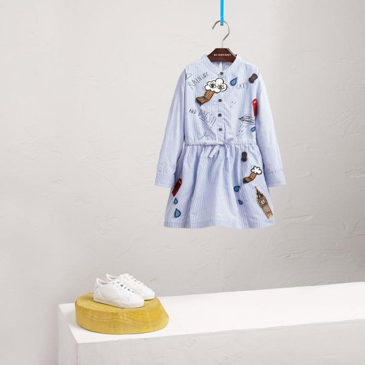 Burberry Burberry London Icons Appliqu Cotton Linen Shirt Dress, Size: 4y, Blue