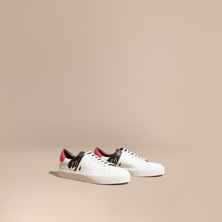 Burberry Burberry Splash Motif Leather Trainers, Size: 39, White