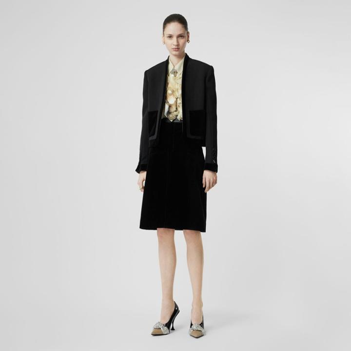 Burberry Burberry Velvet Detail Wool Tailored Jacket, Size: 06, Black