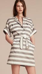 Burberry Striped Belted Cotton Dress