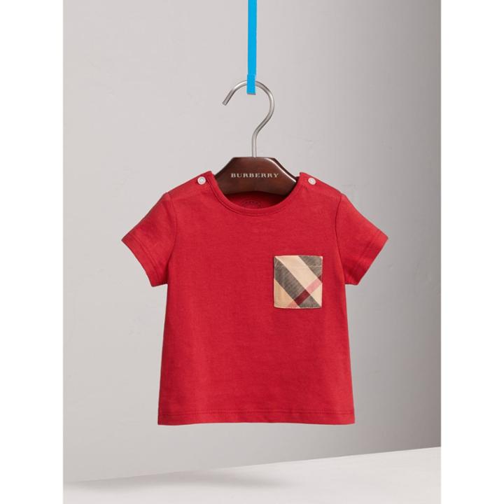 Burberry Burberry Check Pocket Cotton T-shirt, Size: 6m, Red