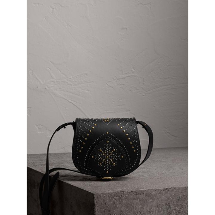 Burberry Burberry The Satchel In Riveted Leather, Black