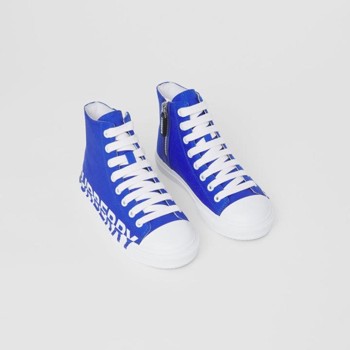 Burberry Burberry Childrens Logo Print Cotton Gabardine High-top Sneakers, Size: 29