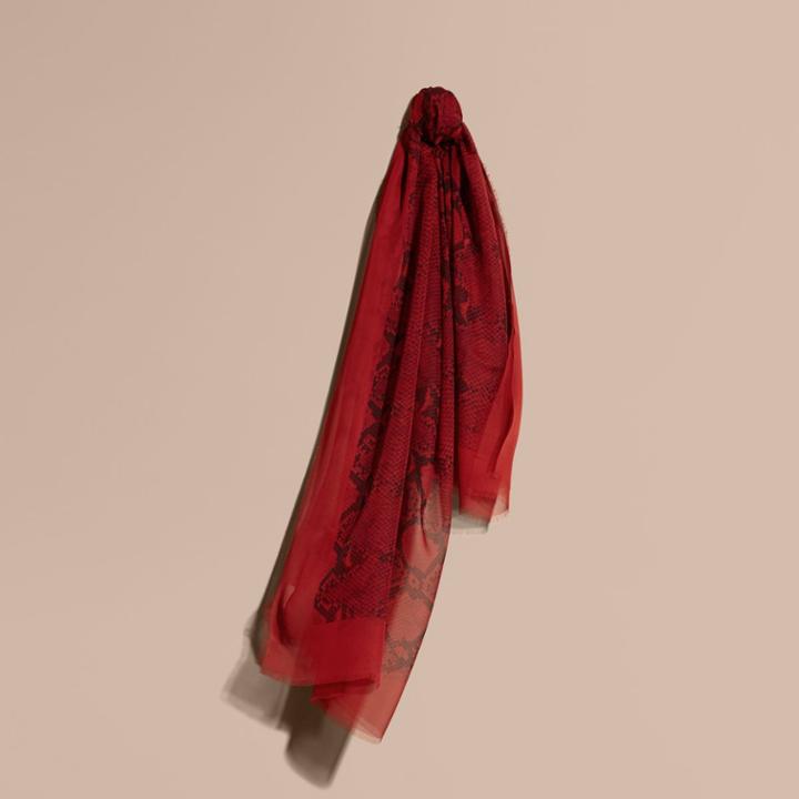 Burberry Burberry Python Print Silk Scarf, Red