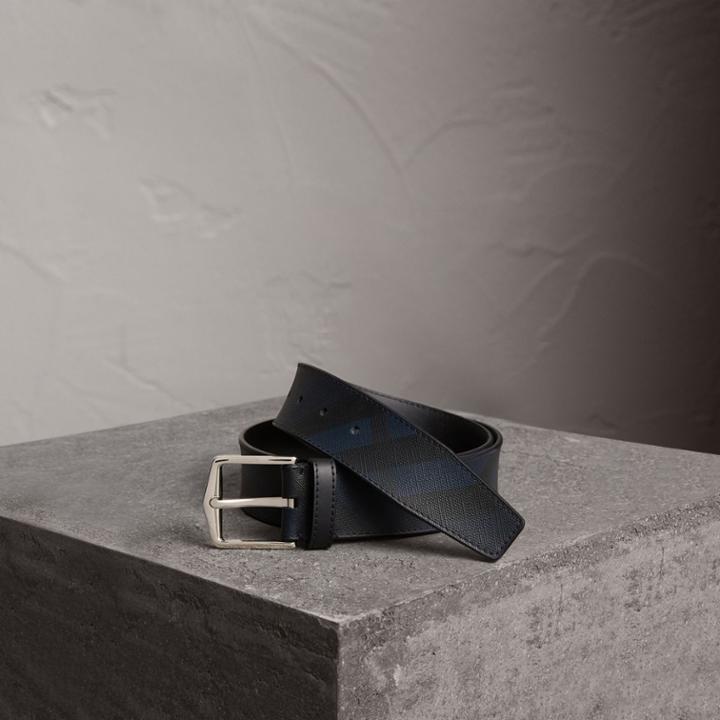 Burberry Burberry Leather Trim London Check Belt, Size: 95, Grey