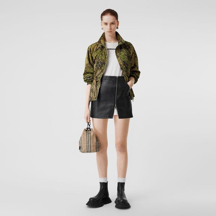 Burberry Burberry Monogram Print Nylon Funnel Neck Jacket, Size: 00, Khaki Green