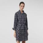 Burberry Burberry Fil Coup Check Cotton Tie-waist Shirt Dress, Size: 00, Blue