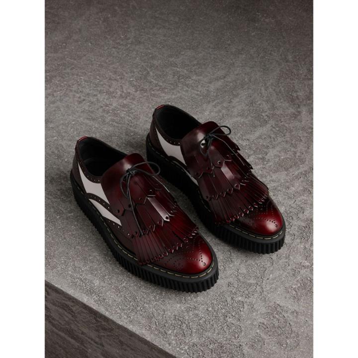 Burberry Burberry Two-tone Lace-up Kiltie Fringe Leather Shoes, Size: 39