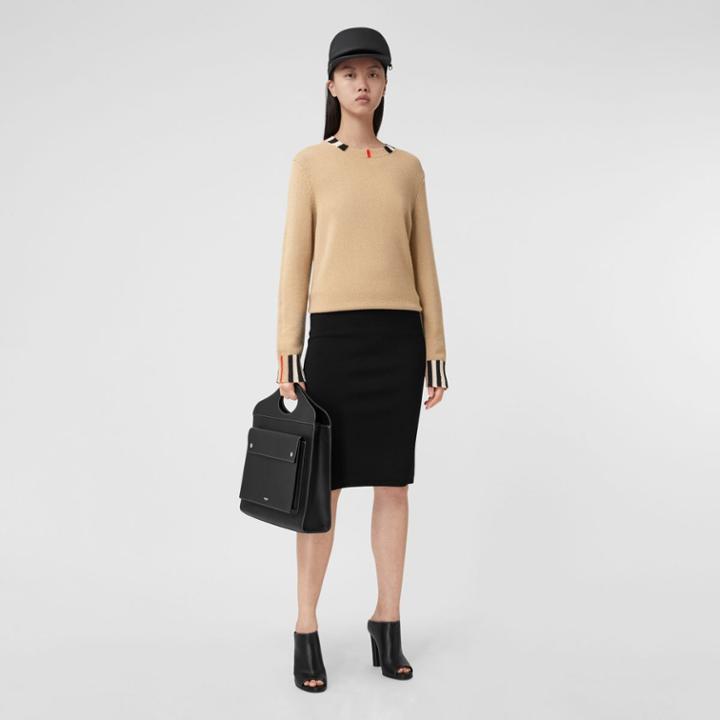 Burberry Burberry Icon Stripe Trim Cashmere Sweater, Size: Xxl, Beige