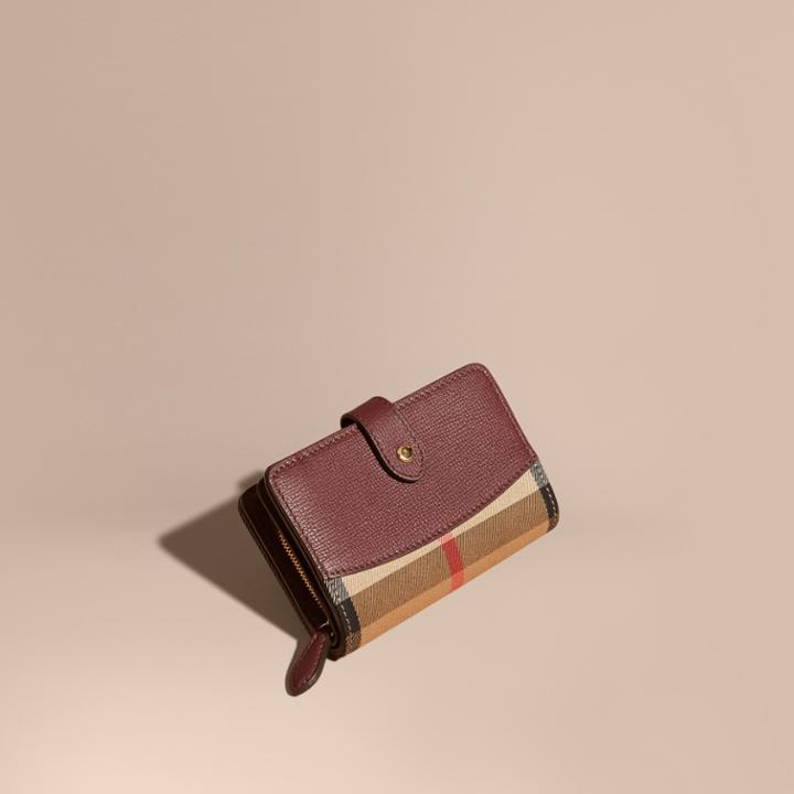 Burberry Burberry House Check And Leather Wallet, Red