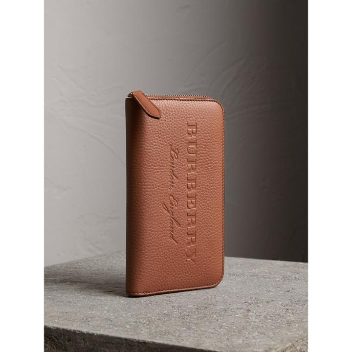 Burberry Burberry Embossed Grainy Leather Ziparound Wallet, Brown