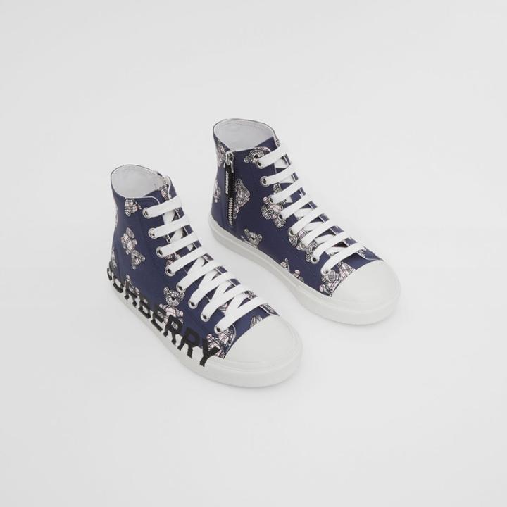 Burberry Burberry Childrens Thomas Bear Print Cotton High-top Sneakers, Size: 10