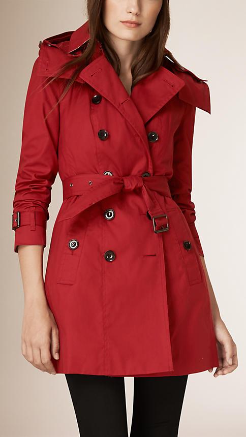 Burberry Brit Hooded Cotton Trench Coat With Warmer