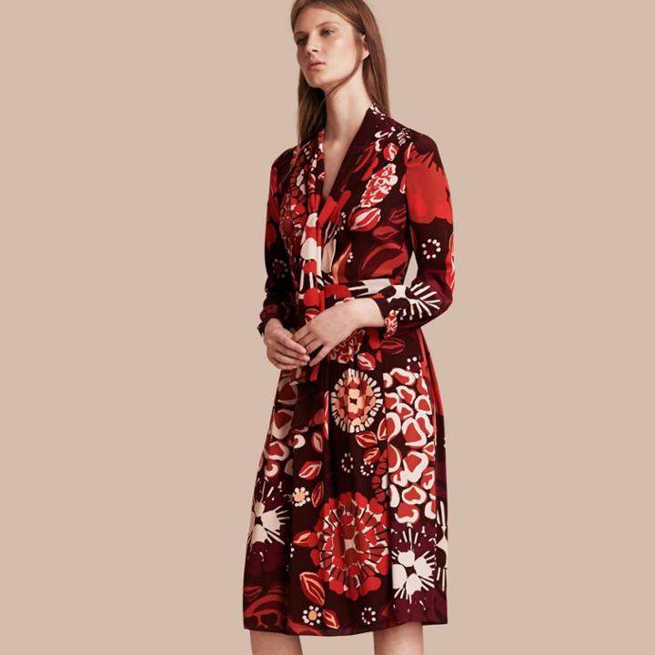 Burberry Burberry Floral Print Silk Dress, Size: 06, Purple