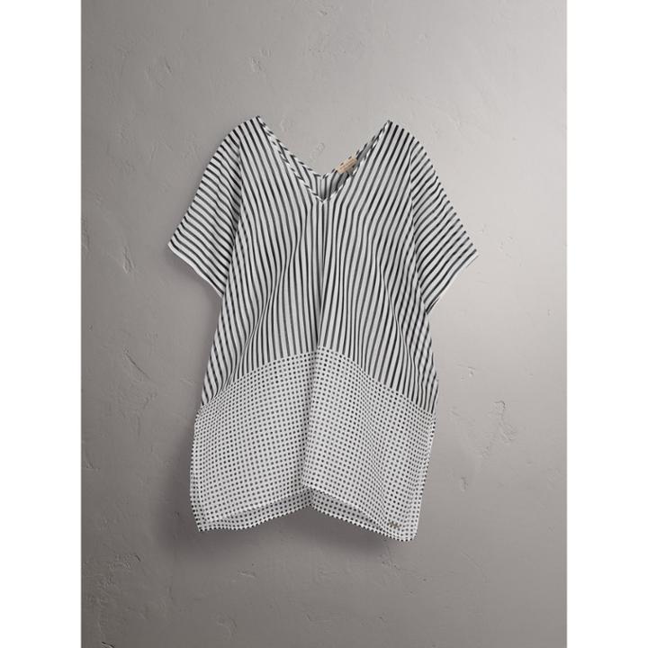 Burberry Burberry Stripe And Spot Print Cotton Silk Kaftan, Size: S-m
