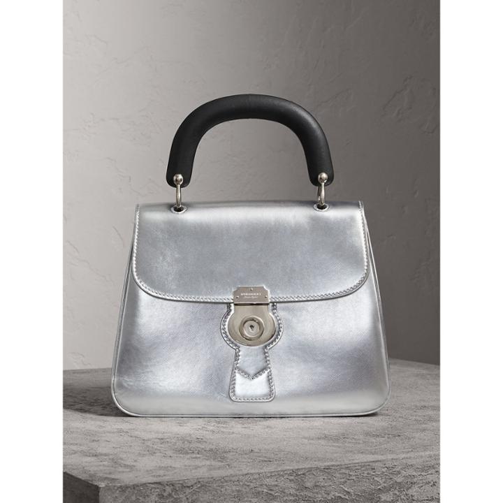 Burberry Burberry The Medium Dk88 Top Handle Bag In Metallic Leather, Grey