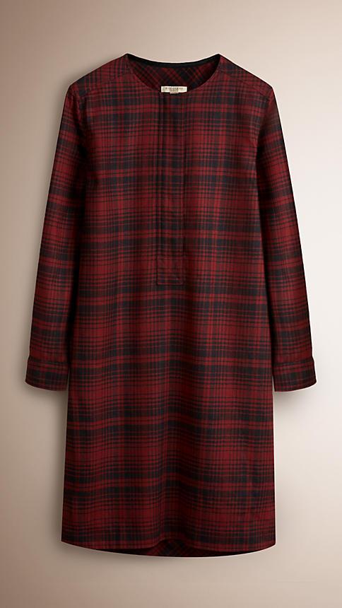 Burberry Zip Front Check Wool Dress