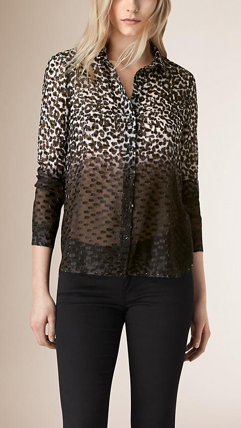 Burberry Animal Print Technical Silk Blend Fil Coup Shirt