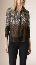 Burberry Animal Print Technical Silk Blend Fil Coup Shirt