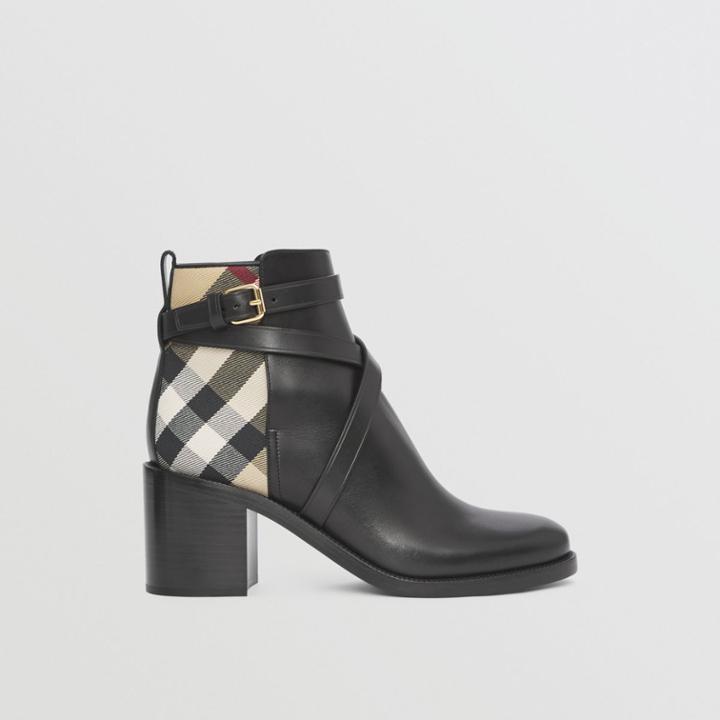 Burberry Burberry House Check And Leather Ankle Boots, Size: 36