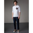 Burberry Burberry Button-down Collar Beasts Motif Cotton Oxford Shirt, White