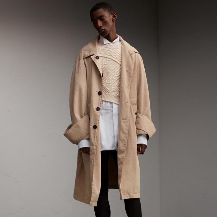 Burberry Burberry Unisex Tropical Gabardine Car Coat With Exaggerated Cuffs, Size: Xl, Beige