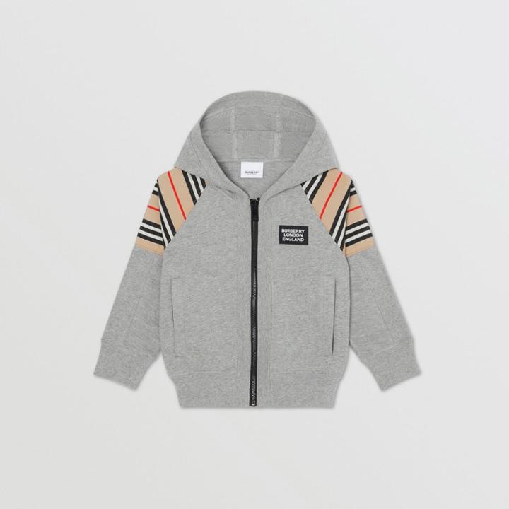 Burberry Burberry Childrens Icon Stripe Panel Cotton Hooded Top, Size: 12y, Grey