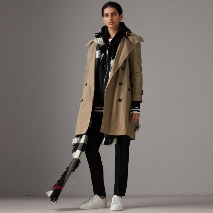 Burberry Burberry Detachable Hood Taffeta Trench Coat, Size: 06