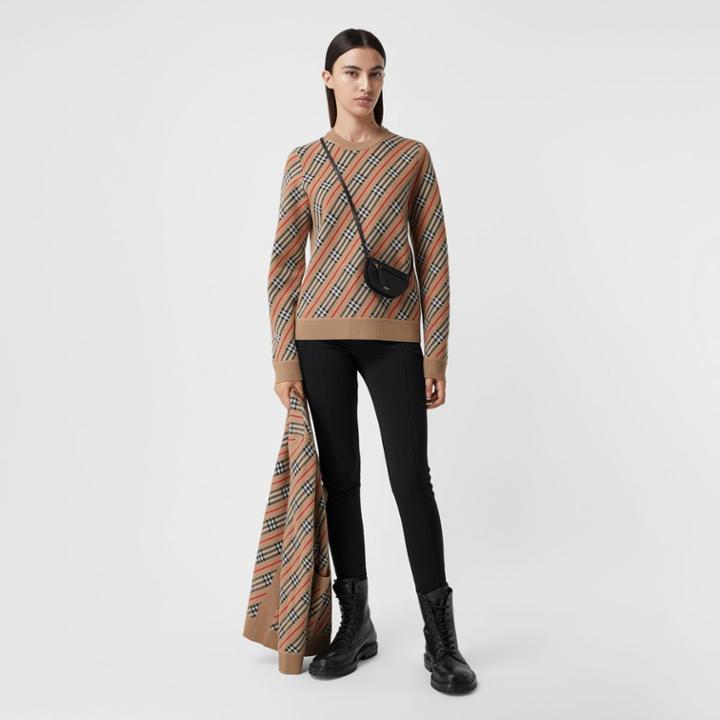 Burberry Burberry Stripe Merino Wool Blend Sweater, Camel