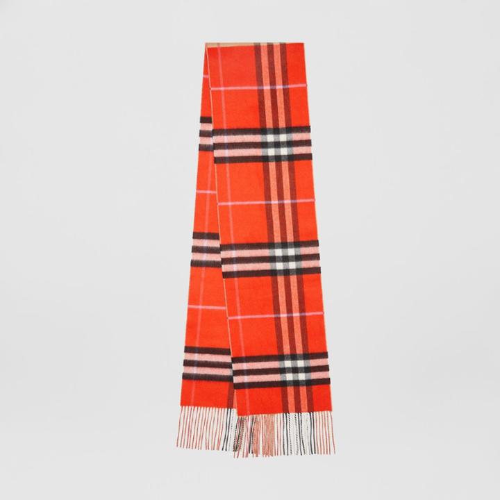Burberry Burberry Long Reversible Colour Block Double-faced Cashmere Scarf, Orange
